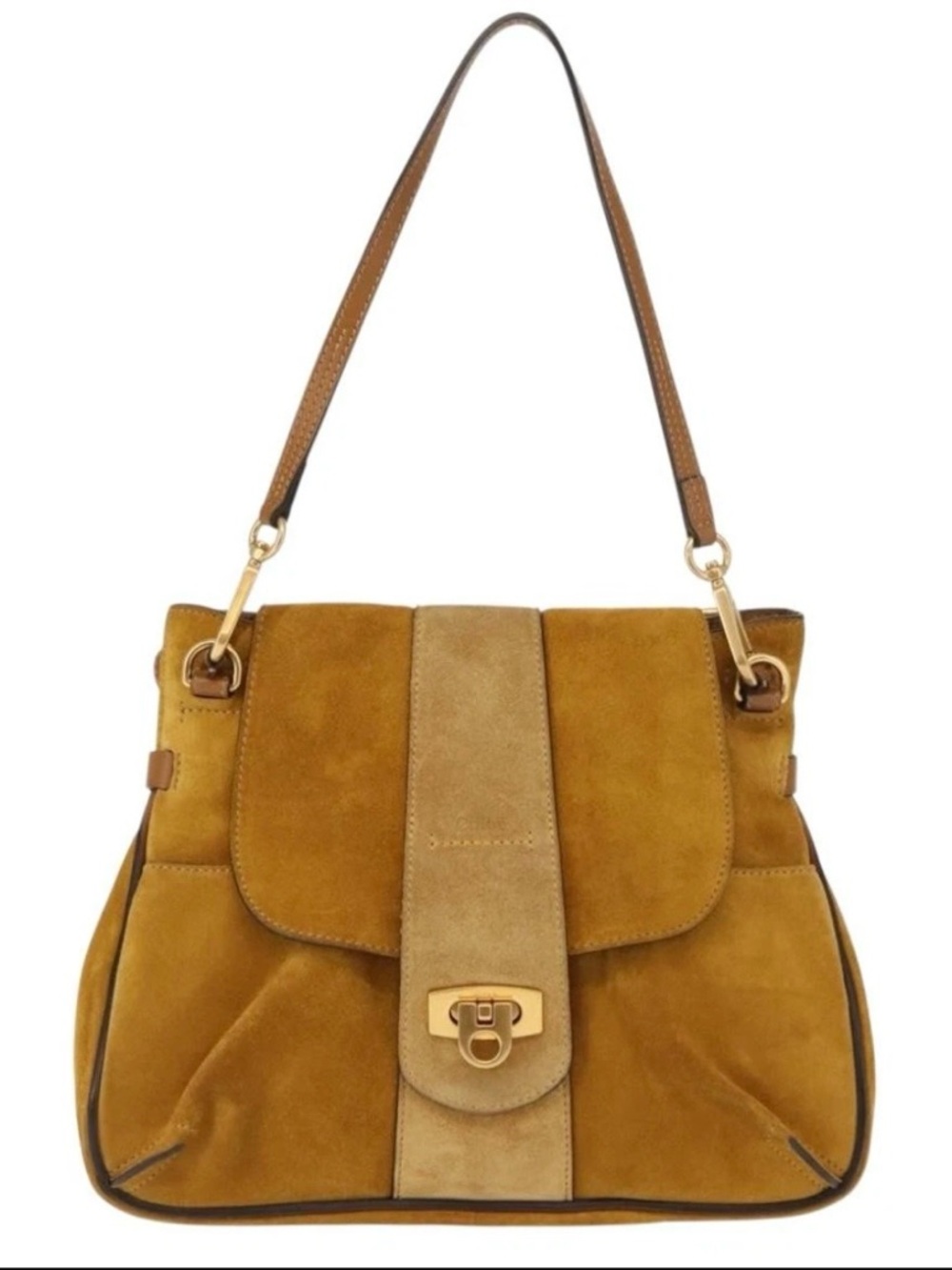 Chloe Lexa Hand Bag Suede Leather 2way Yellow Gold